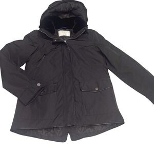 Zara black puffer zip up coat with adjustable waist.